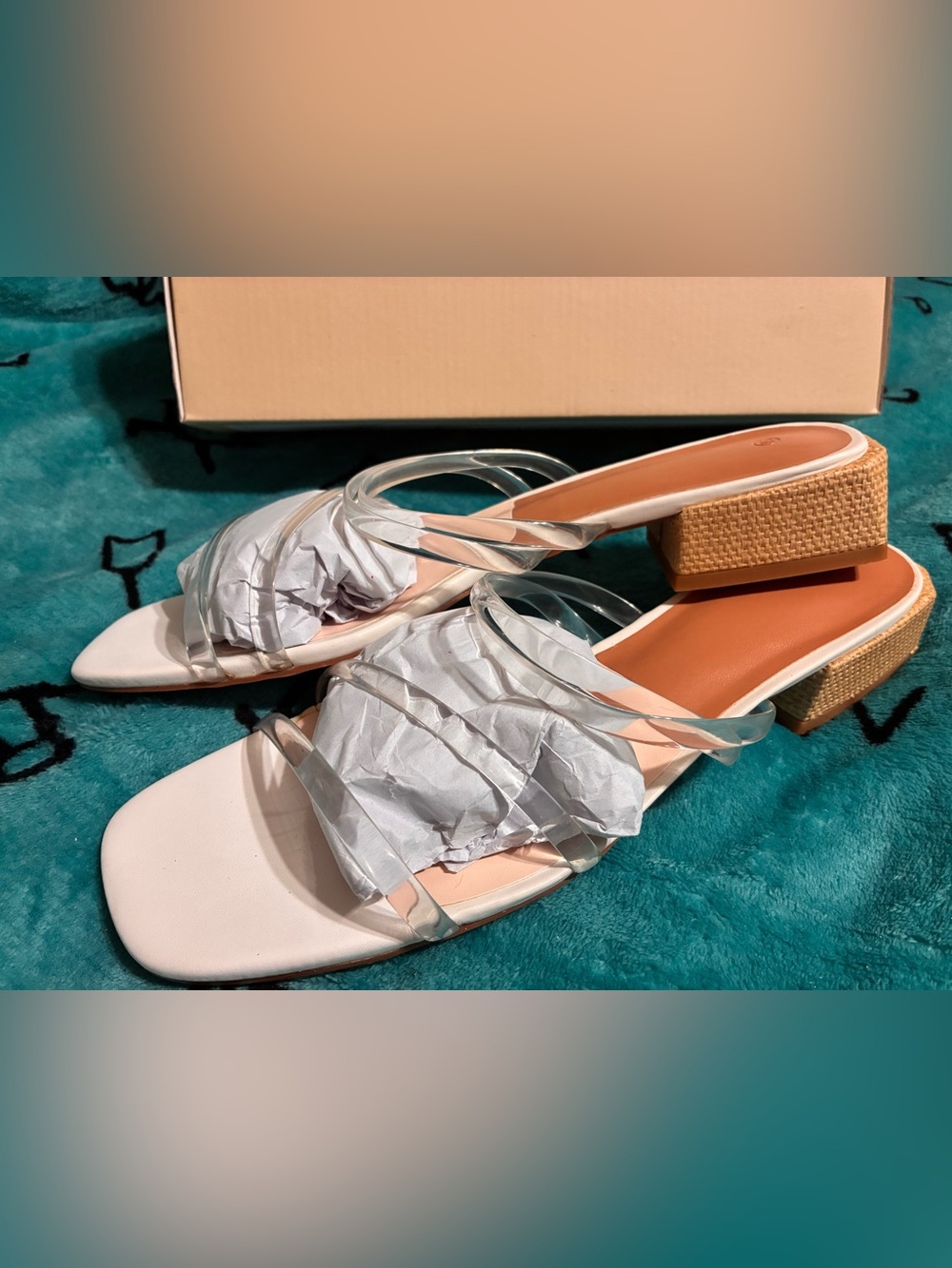 Women's Clear Strap Block Heel Sandals - White
